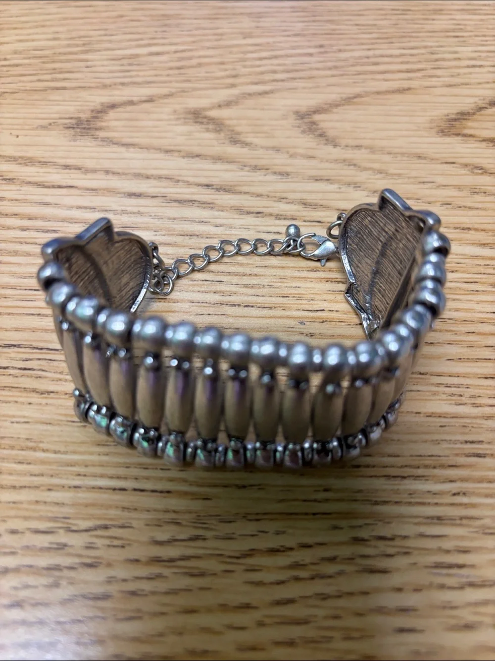 Unbranded Silver Tone Beaded Stretch Cuff Bracelet